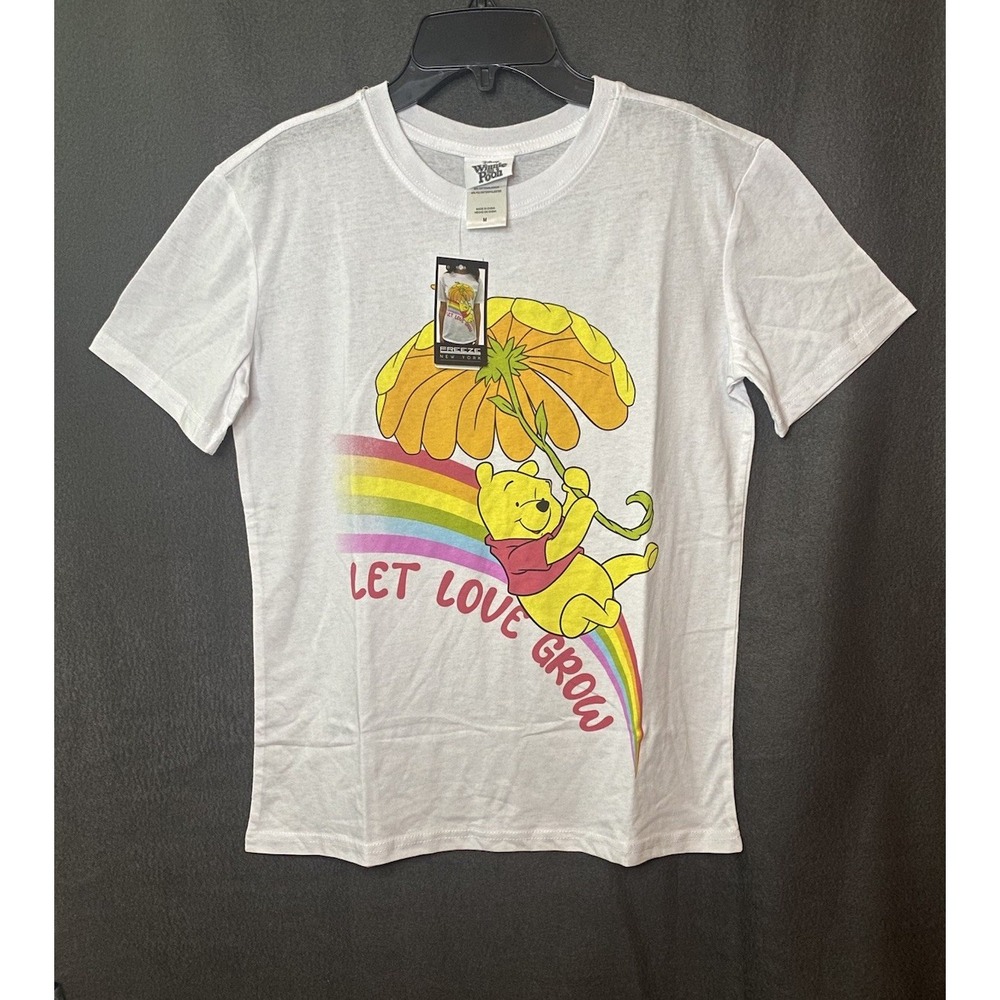 Disney Women T-Shirt Winnie The Pooh Rainbow White  Size M